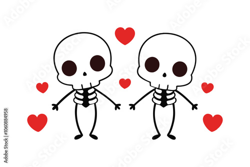 Romantic Skeleton Couple with Heart - Gothic Valentine Vector Illustration for Edgy Decor, Tattoo Art & Alternative Love