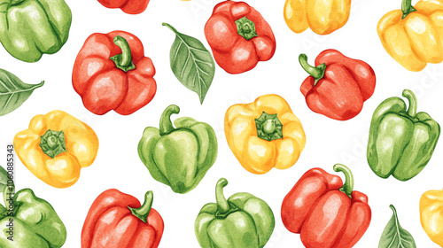 Colorful bell peppers on a white isolate background, perfect for food illustrations.