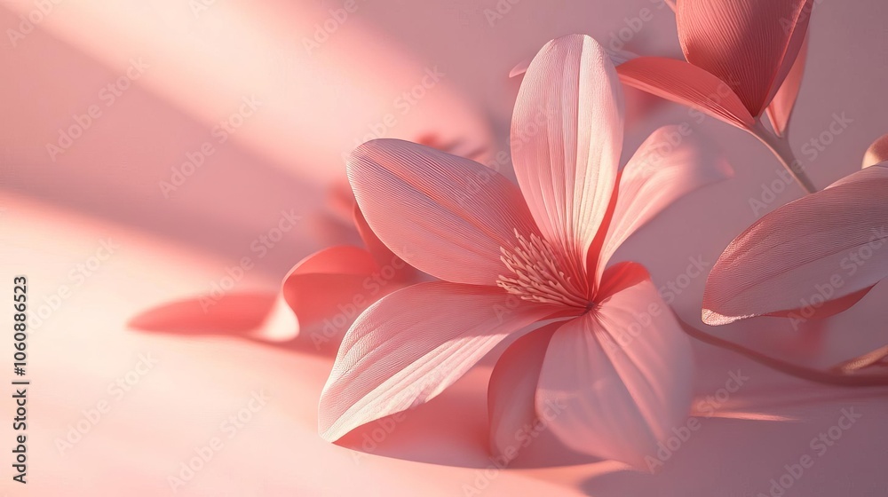 Fototapeta premium Pink gradient petals with high detail, warm sunlight, natural shadows, soft background, botanical theme
