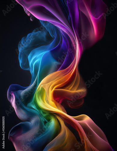 Black Background Rainbow Flowing Illustration E014