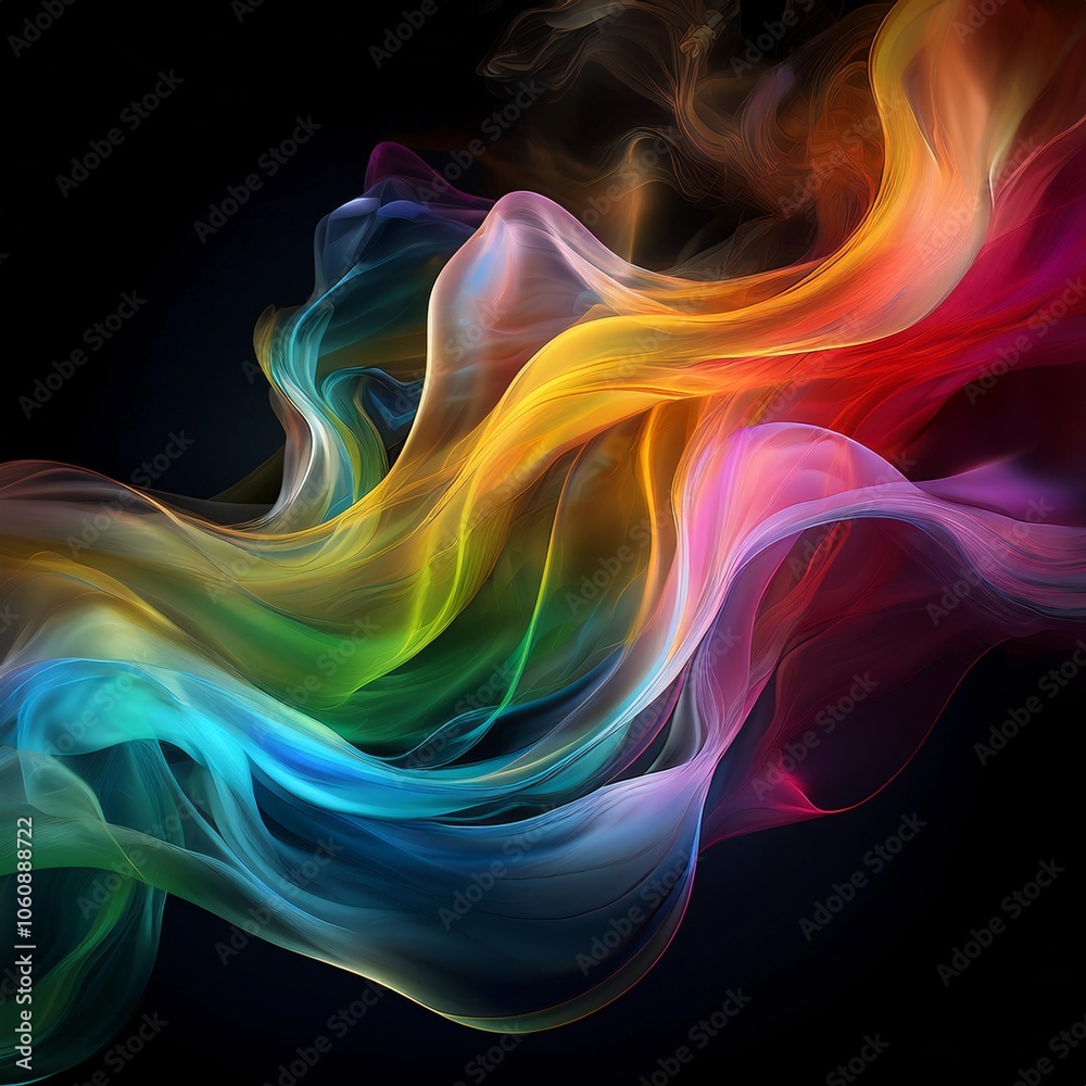 Naklejka premium Black Background Rainbow Flowing Illustration E004