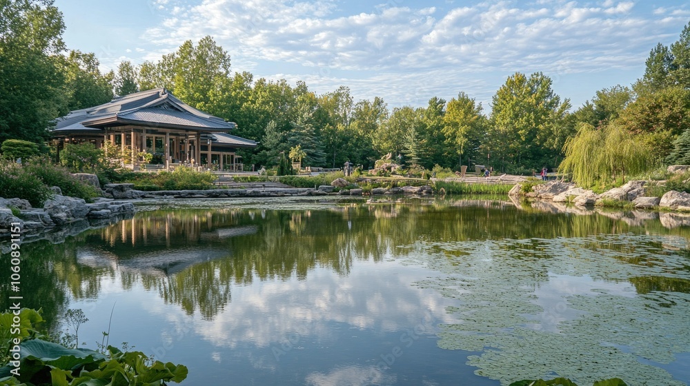 Serene Pond Reflection in a Tranquil Landscape Serene Pond Reflection in a Tranquil Landscape