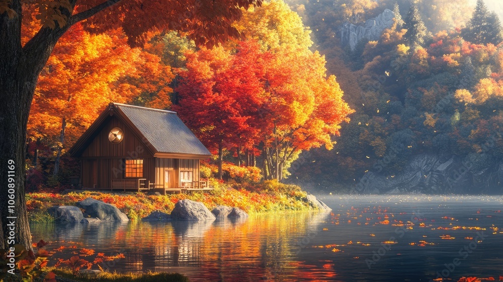 Cozy Cabin in Autumn Colors by the Lake Cozy Cabin in Autumn Colors by the Lake