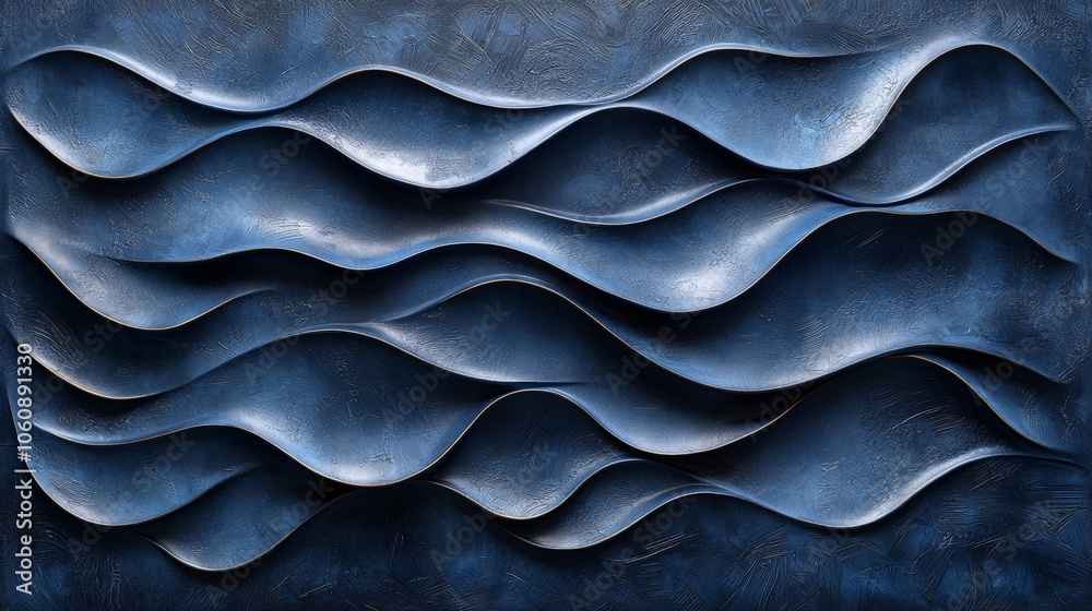 Abstract blue wall art with flowing wave patterns for decorative purposes. Abstract blue wall art with flowing wave patterns for decorative purposes.