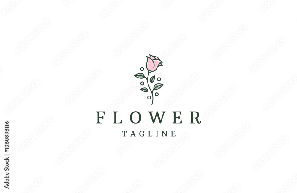 Nature flower line logo icon design template flat vector