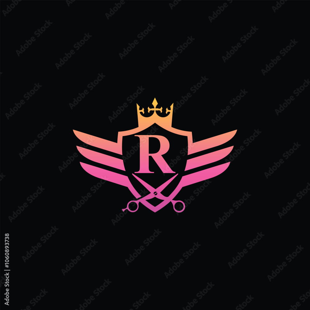 Obraz premium Modern Barber Shop Logo With Letter R