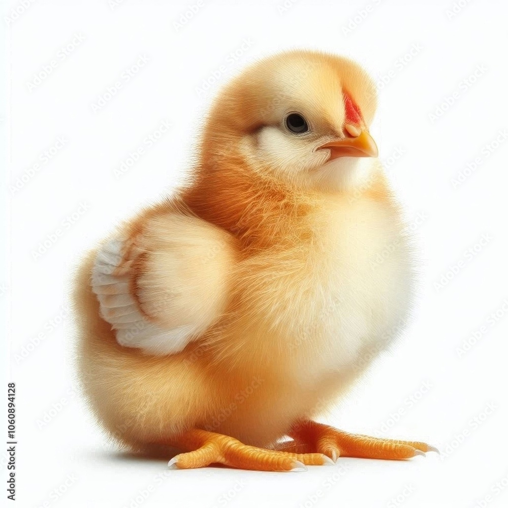Obraz premium A close-up of fluffy, yellow chick on white background. Generated with AI.