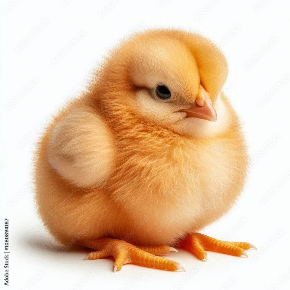 Obraz premium A close-up of fluffy, yellow chick on white background. Generated with AI.