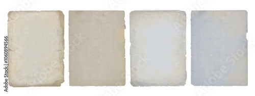 Vintage old paper texture set with ripped torn edges. Antique blank parchment sheets, isolated on transparent background