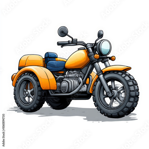 Colorful Cartoon Motorcycle with Sidecar Illustration