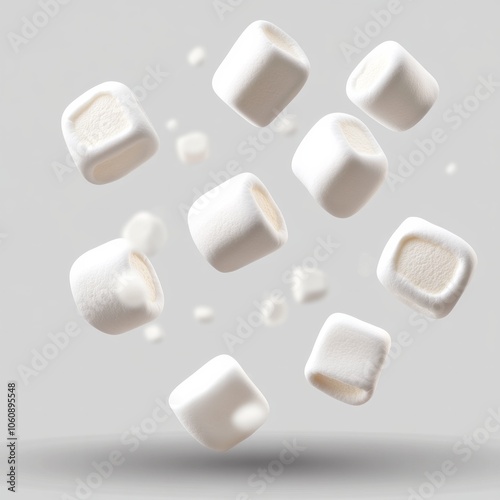 Floating marshmallows in mid-air create a whimsical winter atmosphere for holiday designs