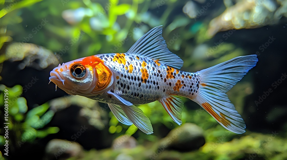 Colorful koi fish swimming in clear water Colorful koi fish swimming in clear water