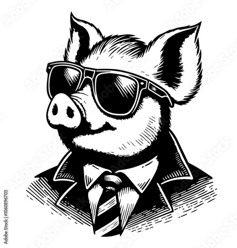 pig dressed in suit with sunglasses