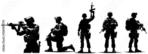 military silhouettes in various combat poses