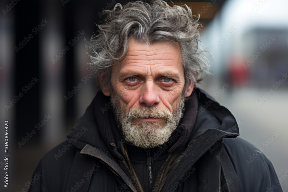 Portrait of an old man with gray hair and beard in the street Portrait of an old man with gray hair and beard in the street