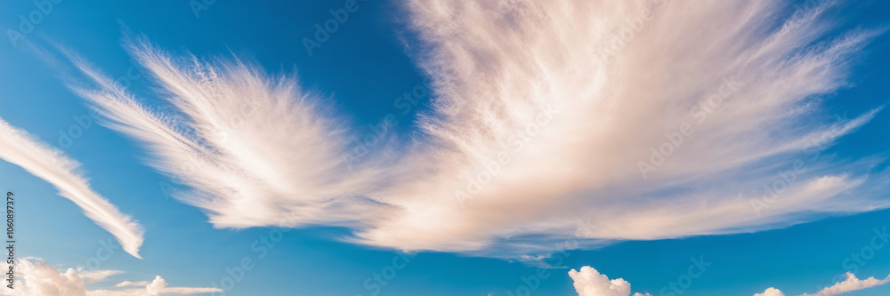 Blue Sky with Fluffy White Clouds, Extra Large Wide Background Cloudscape Graphic, Atmosphere Blue Sky with Fluffy White Clouds, Extra Large Wide Background Cloudscape Graphic, Atmosphere