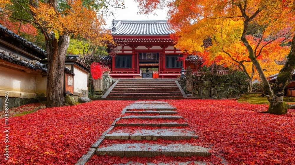 Vibrant Red Maple Leaves in Autumn Landscape Vibrant Red Maple Leaves in Autumn Landscape