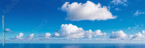 Blue Sky with Fluffy White Clouds, Extra Large Wide Background Cloudscape Graphic, Atmosphere