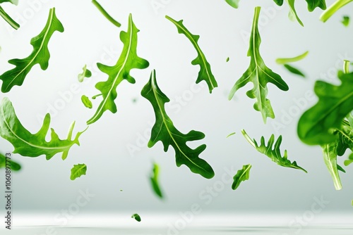 Stylized 3D Arugula Leaves Falling Illustration