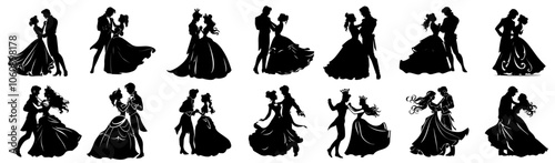 romantic dancing couples silhouettes vector sketch