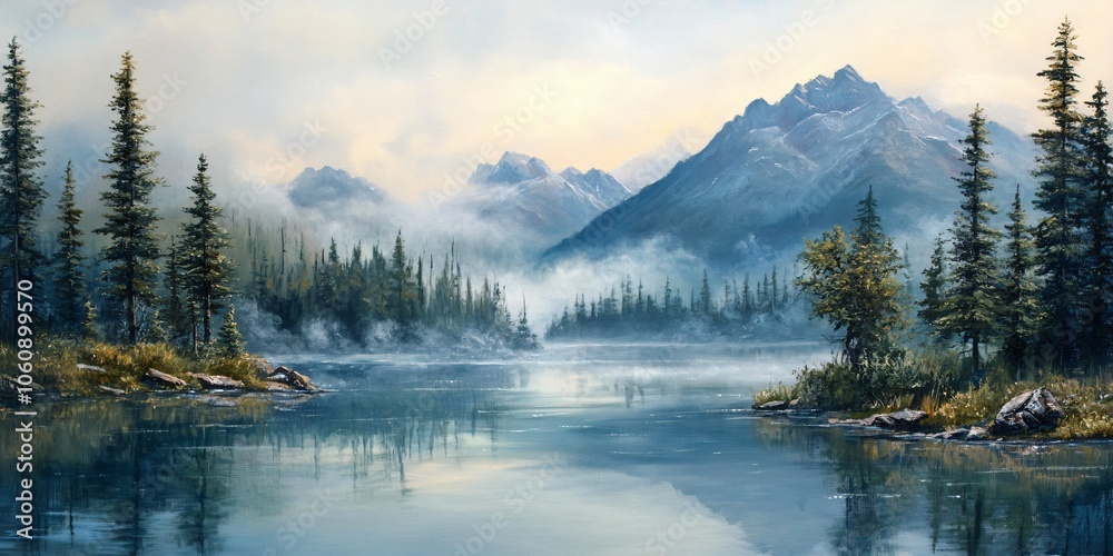 Misty Mountain Lake at Sunrise Misty Mountain Lake at Sunrise