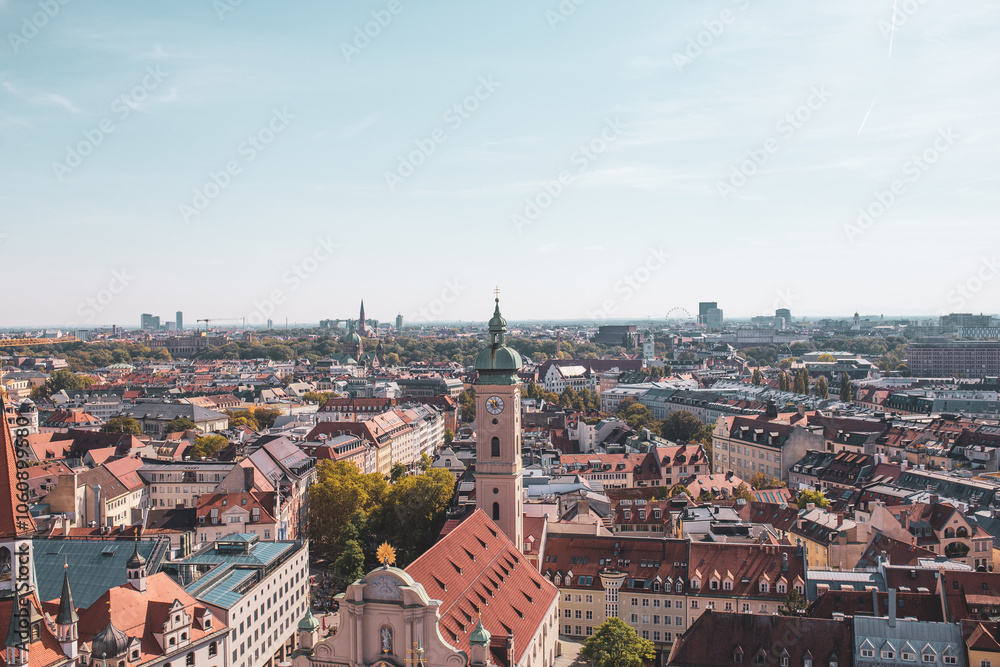 Munich city skyline view with historic and modern architecture Munich city skyline view with historic and modern architecture
