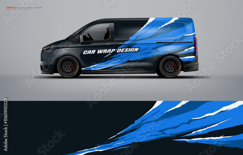 Sporty van wrap livery design for universal medium, Abstract racing graphics with blue color and black background. van vector eps10 ready print printable file