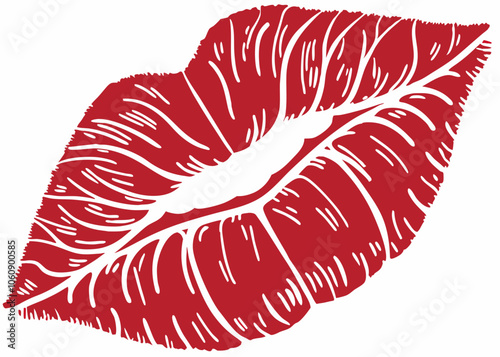 Bold Red Lipstick Kiss Mark Vector. Romantic Lip Print Illustration, Red lipstick mark kiss