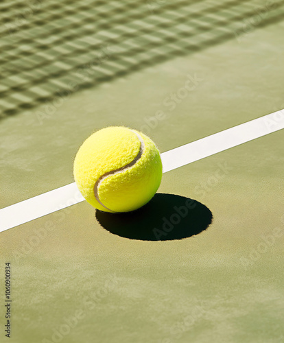 Tennis ball on green tennis hard court. 