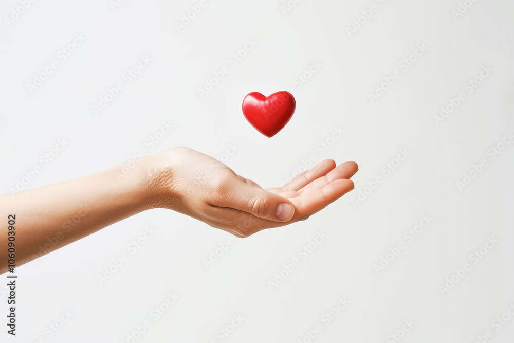hand gently cradling a small red flying heart, representing health, hope, and protection, with a focus on the warmth of human connection hand gently cradling a small red flying heart, representing health, hope, and protection, with a focus on the warmth of human connection
