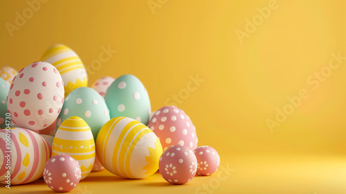 Decorative Easter Eggs: Decorative Easter eggs as a background with space for text, suitable for Easter or spring themes. photo