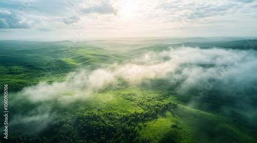 Misty Mountain Landscape with Sunbeams