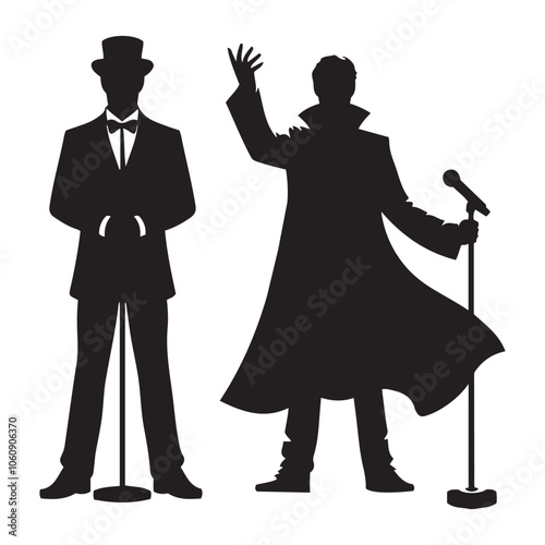  Actor on stage Silhouette  vector black color and solid white background