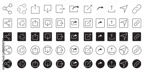 Share and send icon set for social media, internet, and digital marketing. Vector illustration