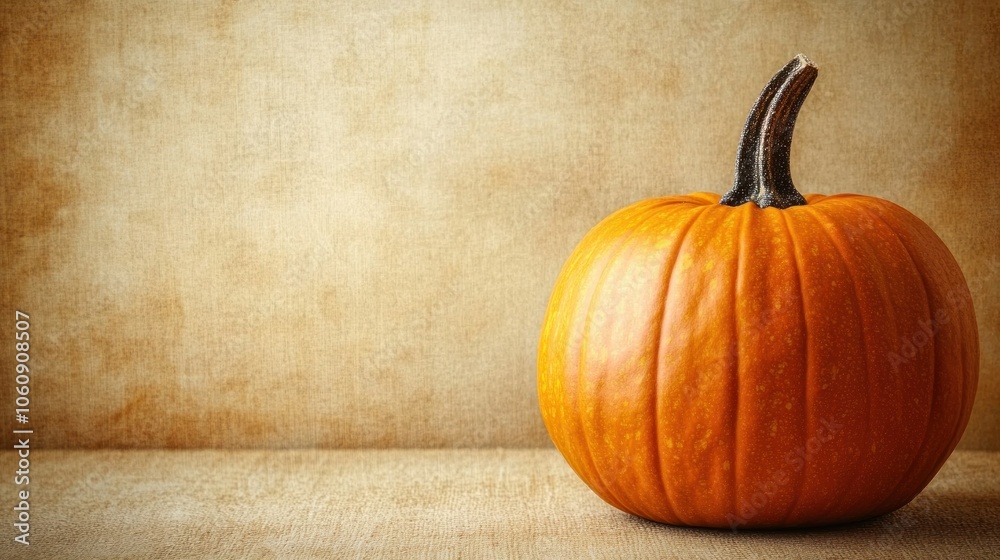 A Single Orange Pumpkin on a Brown Rustic Background A Single Orange Pumpkin on a Brown Rustic Background