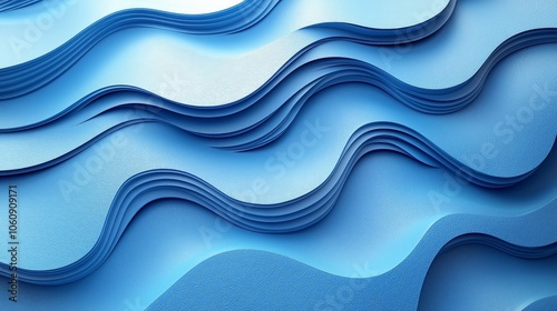 Abstract blue waves made of layered paper, creating a textured, flowing design.