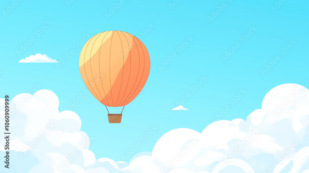 Obraz premium A bright hot air balloon floats in the blue sky, surrounded by fluffy white clouds. Perfect for concepts of adventure, travel, and exploration.