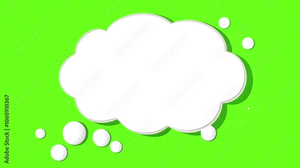 White though bubble. Thinking cloud on green screen. Thinking bubble animation with screen green. Thinking animation from a different angle. Messaging and chatting icon. Copy space 4k video chroma key