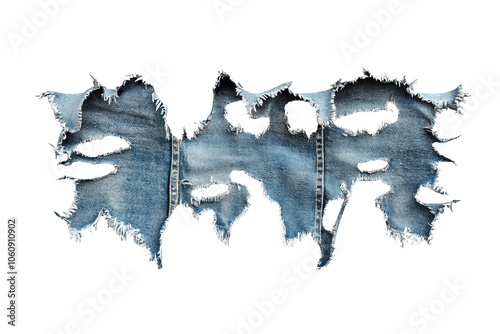 Stylish torn denim fabric showcasing intricate fraying and ripped edges, perfect for fashion and design projects focusing on texture and style.
