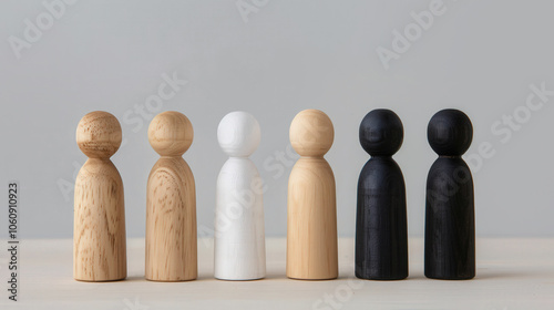 Line of wooden figures, natural and painted mix, [wooden figures], [contrasting elements] --no grunge,splash,dust --ar 16:9 --personalize 773tzfv Job ID: 448d9840-ee10-400b-9c4f-9566eece4916