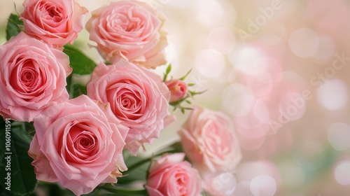 Springtime Bliss, a dreamy backdrop featuring soft-focus blooming roses, exuding romance and fragrance, perfect for evoking feelings of love and renewal.