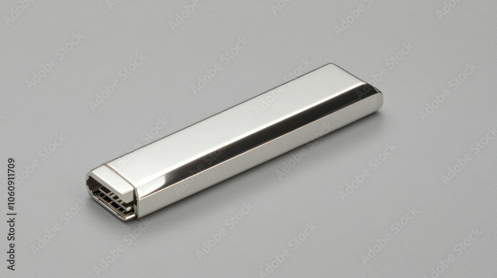 Silver USB Flash Drive on a Grey Surface Silver USB Flash Drive on a Grey Surface