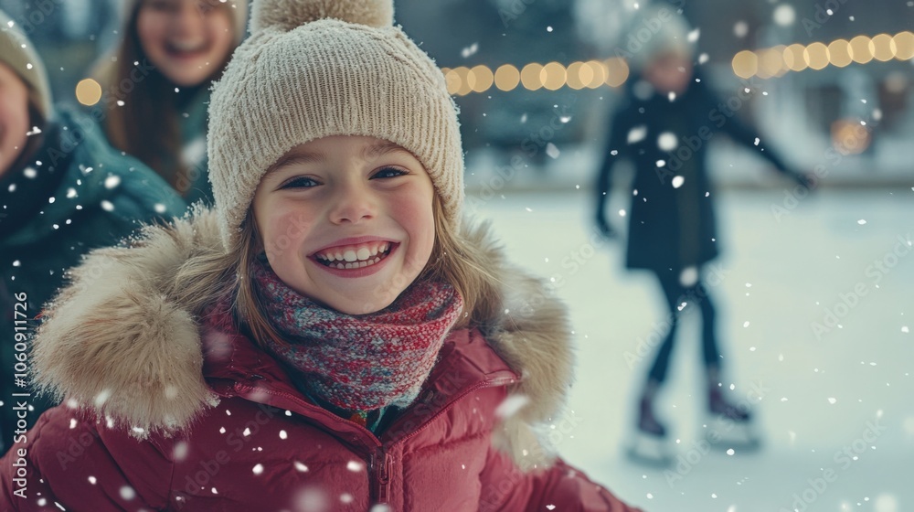 Smiling Girl in Winter Wonderland Ice Skating Smiling Girl in Winter Wonderland Ice Skating