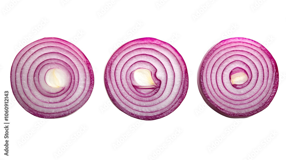 red onion round slices isolated on white background red onion round slices isolated on white background