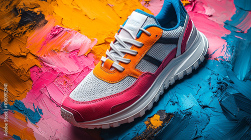 Colorful Sneaker on Abstract Painted Background