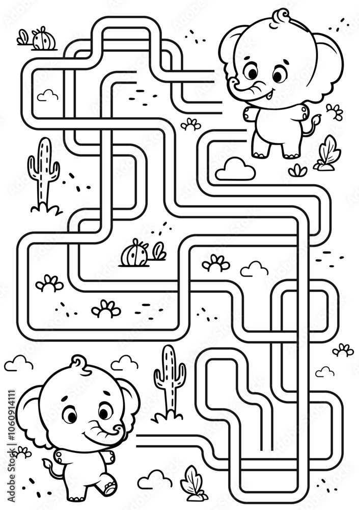 Cute Elephant Maze Activity for Kids with Fun Adventure Cute Elephant Maze Activity for Kids with Fun Adventure