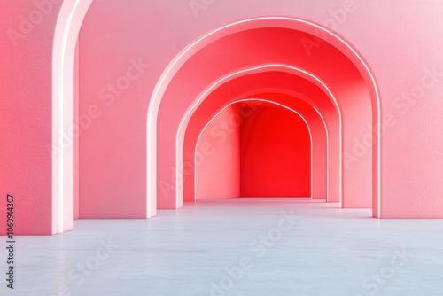 A vibrant interior showcasing soft pink arches that create a dynamic and inviting atmosphere.