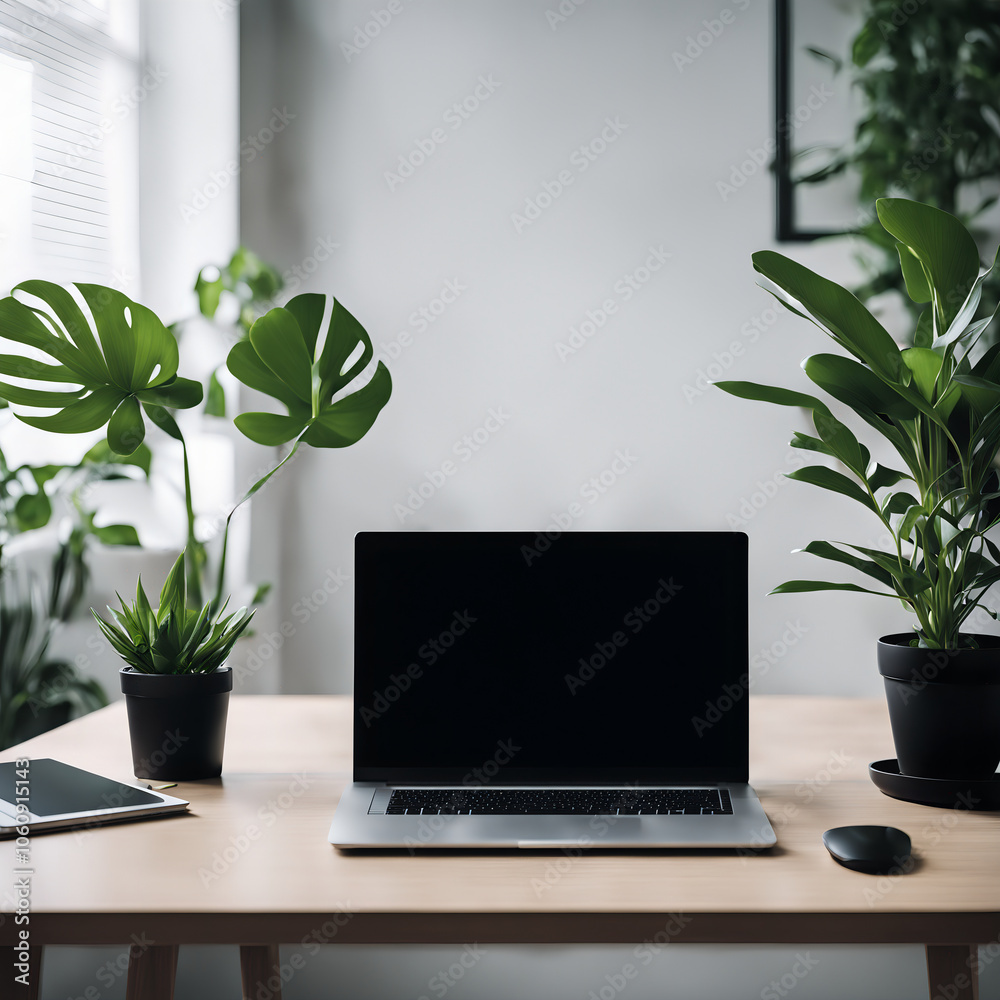 Minimalist Desktop Setup with Green Plant Minimalist Desktop Setup with Green Plant
