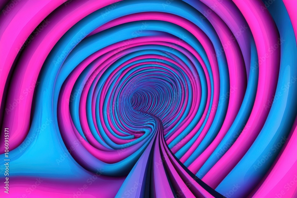 Obraz premium A vibrant abstract tunnel with swirling pink and blue hues, creating a mesmerizing depth illusion.