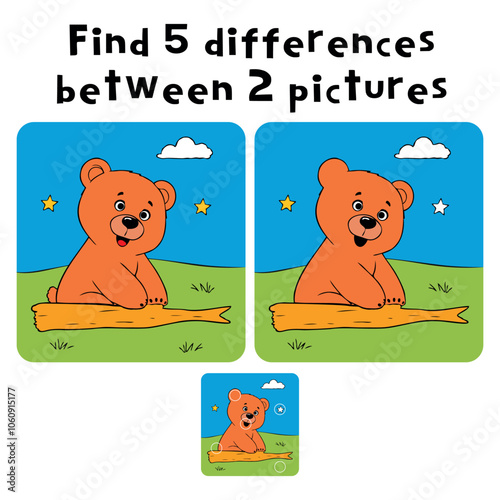 Cute Bear Spot the Difference Puzzle Game for Kids